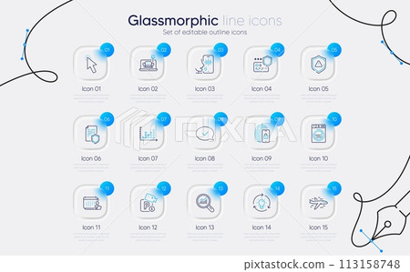 Set of Airplane, Dot plot and Payment protection line icons for web app. Parking security, Shield, Approved message icons. Lock, Voicemail, Data analysis signs. Data security, Laundry, Cursor. Vector 113158748