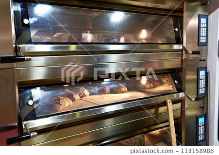 Large oven for baking bread in bakery 113158986