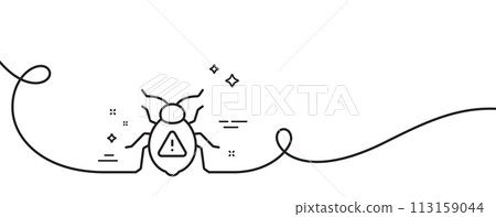 Software bug line icon. Continuous one line with curl. Cyber attack sign. Computer virus symbol. Software bug single outline ribbon. Loop curve pattern. Vector Software bug line icon. Continuous one line with curl. Cyber attack sign. Computer virus symbol. Software bug single outline ribbon. Loop curve pattern. Vector 113159044