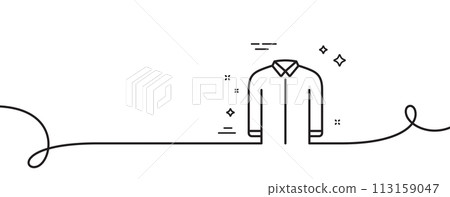 Shirt line icon. Continuous one line with curl. Male dress shirt sign. Business wear symbol. Shirt single outline ribbon. Loop curve pattern. Vector Shirt line icon. Continuous one line with curl. Male dress shirt sign. Business wear symbol. Shirt single outline ribbon. Loop curve pattern. Vector 113159047