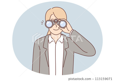 Woman recruiter use binoculars to search for suitable candidates for vacancy in company Woman recruiter use binoculars to search for suitable candidates for vacancy in company 113159071