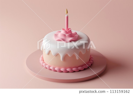 Happy birthday cake 3d render on pastel background. Birthday cartoon cake with candle. Holiday food, surprise party. Cartoon style, sweet baked food. Happy birthday cake 3d render on pastel background. Birthday cartoon cake with candle. Holiday food, surprise party. Cartoon style, sweet baked food. 113159162