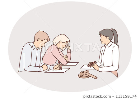 Family participates in divorce proceedings by visiting lawyers or judge who decides on children Family participates in divorce proceedings by visiting lawyers or judge who decides on children 113159174