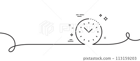 Time management line icon. Continuous one line with curl. Clock sign. Watch symbol. Time management single outline ribbon. Loop curve pattern. Vector Time management line icon. Continuous one line with curl. Clock sign. Watch symbol. Time management single outline ribbon. Loop curve pattern. Vector 113159203
