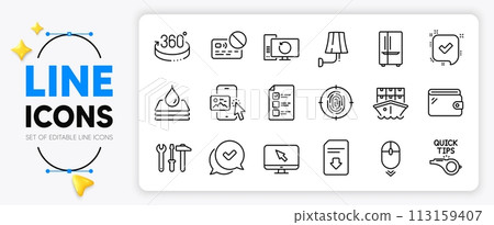 Fingerprint, Voting ballot and Approved line icons set for app include Tutorials, Confirmed, Wall lamp outline thin icon. Download file, Phone image, Refrigerator pictogram icon. Vector Fingerprint, Voting ballot and Approved line icons set for app include Tutorials, Confirmed, Wall lamp outline thin icon. Download file, Phone image, Refrigerator pictogram icon. Vector 113159407