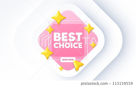 Best choice tag. Neumorphic promotion banner. Special offer Sale sign. Advertising Discounts symbol. Best choice message. 3d stars with cursor pointer. Vector Best choice tag. Neumorphic promotion banner. Special offer Sale sign. Advertising Discounts symbol. Best choice message. 3d stars with cursor pointer. Vector 113159559