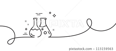 Chemistry lab line icon. Continuous one line with curl. Laboratory flask sign. Analysis symbol. Chemistry lab single outline ribbon. Loop curve pattern. Vector Chemistry lab line icon. Continuous one line with curl. Laboratory flask sign. Analysis symbol. Chemistry lab single outline ribbon. Loop curve pattern. Vector 113159563