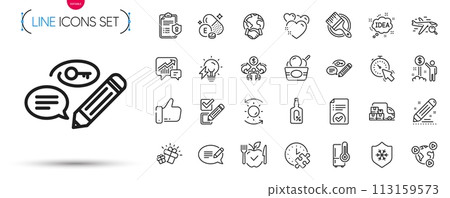 Pack of Accounting, Vegetarian food and Delivery truck line icons. Include Heart, Checkbox, Video conference pictogram icons. Clean skin, Sharing economy, Idea signs. Sun protection. Vector Pack of Accounting, Vegetarian food and Delivery truck line icons. Include Heart, Checkbox, Video conference pictogram icons. Clean skin, Sharing economy, Idea signs. Sun protection. Vector 113159573