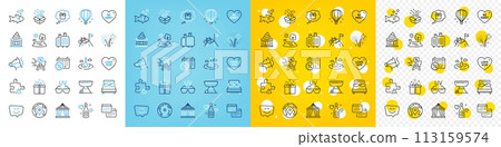 Vector icons set of Smile face, Puzzle and Gift dream line icons pack for web with Circus tent, Air balloon, Fireworks outline icon. Pillows, Baggage, Special offer pictogram. Lake, Pin. Vector Vector icons set of Smile face, Puzzle and Gift dream line icons pack for web with Circus tent, Air balloon, Fireworks outline icon. Pillows, Baggage, Special offer pictogram. Lake, Pin. Vector 113159574
