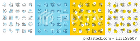 Vector icons set of Volunteer, Cursor and Insomnia line icons pack for web with Mental health, Employee benefits, Music outline icon. Business growth, Writer, Launch project pictogram. Vector Vector icons set of Volunteer, Cursor and Insomnia line icons pack for web with Mental health, Employee benefits, Music outline icon. Business growth, Writer, Launch project pictogram. Vector 113159607