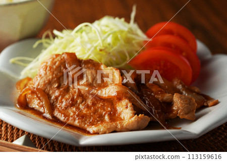 Grilled pork with ginger and rice 113159616