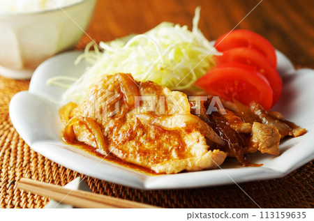 Grilled pork with ginger and rice 113159635