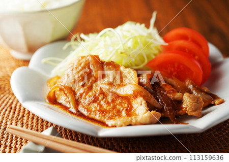 Grilled pork with ginger and rice 113159636