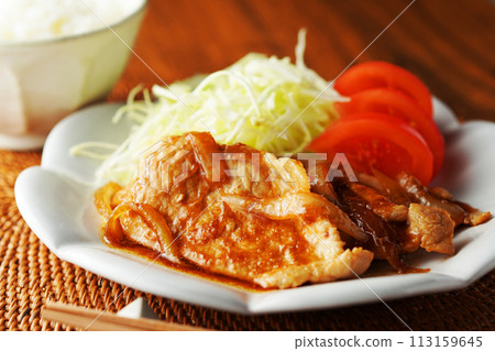 Grilled pork with ginger and rice 113159645