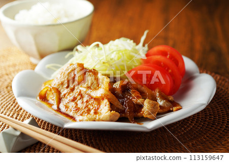 Grilled pork with ginger and rice Grilled pork with ginger and rice 113159647