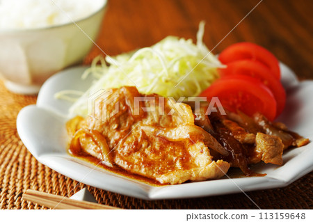 Grilled pork with ginger and rice Grilled pork with ginger and rice 113159648