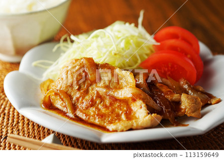 Grilled pork with ginger and rice Grilled pork with ginger and rice 113159649