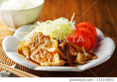 Grilled pork with ginger and rice 113159652