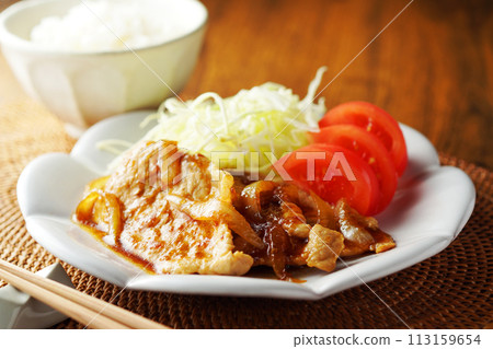 Grilled pork with ginger and rice 113159654
