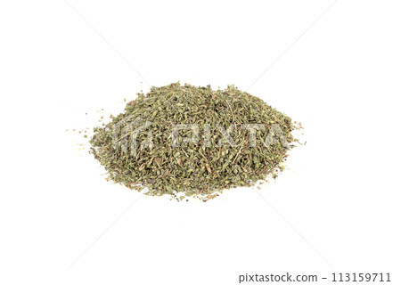 A small bunch of dried thyme herb isolated on a white background. A small bunch of dried thyme herb isolated on a white background. 113159711