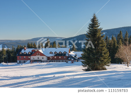Ski lodge, winter day, krkonose mountains Czech Republic 113159783