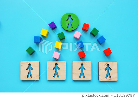 Delegation concept. Figurine of boss and employees. 113159797
