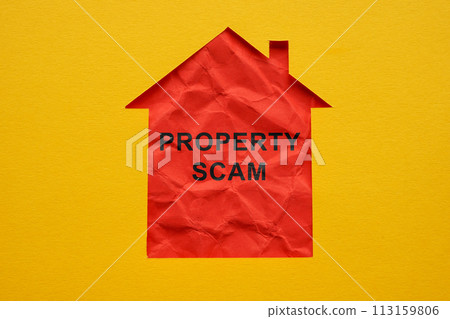 Property scam concept. Outline of a house cut out in paper. 113159806