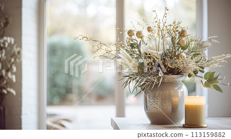 Beautiful bouquet of flowers in vase. Floral arrangement Beautiful bouquet of flowers in vase. Floral arrangement 113159882