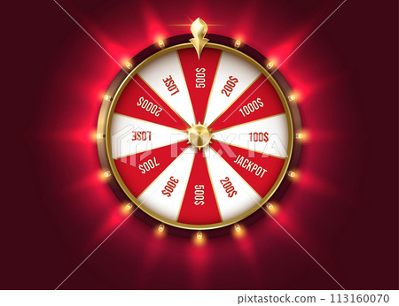 Fortune wheel at backlight realistic vector illustration 113160070