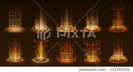 Golden level up energy realistic vector illustration set 113160102