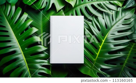 book mockup among green leaf, leaves 113160165