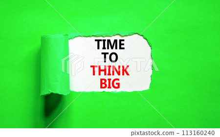 Time to think big symbol. Concept words Time to think big on beautiful white paper. Beautiful green background. Business and time to think big concept. Copy space. 113160240