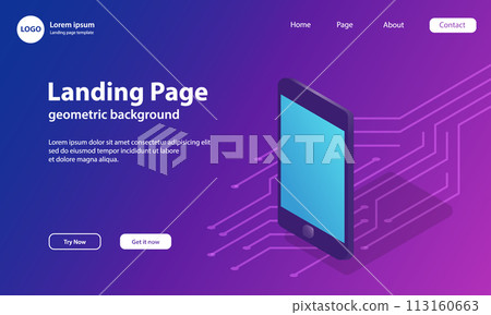 Landing Page Template with Circuit Board and Gadget For Business Website, Vector Illustration Landing Page Template with Circuit Board and Gadget For Business Website, Vector Illustration 113160663