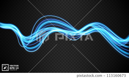 Abstract Blue Wavy Line of Light with A Transparent Background, Isolated and Easy to Edit, Vector Illustration 113160673