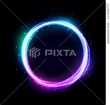Abstract Multicolor Ring Line of Light, Isolated on Dark Background, Vector Illustration Abstract Multicolor Ring Line of Light, Isolated on Dark Background, Vector Illustration 113160771