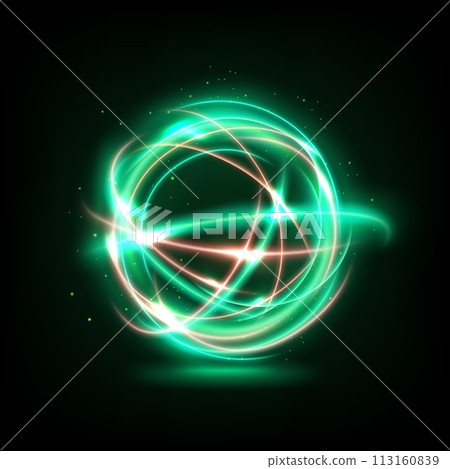 Abstract Multicolor Swirl Line of Light, Isolated on Dark Background, Vector Illustration 113160839