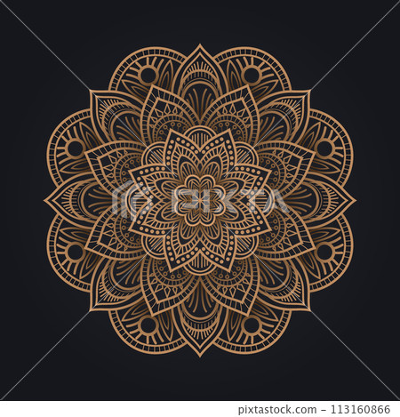 Circular Pattern of Mandala, Golden Arabesque Pattern, Vector Illustration 113160866