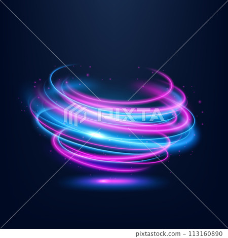 Abstract Multicolor Swirl Line Of Light, Isolated On Dark Background. Vector Illustration 113160890