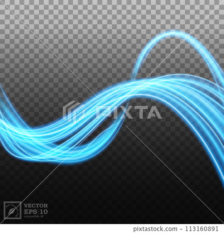 Abstract Blue Wave Line of Light with A Transparent Background, Isolated and Easy to Edit, Vector Illustration 113160891