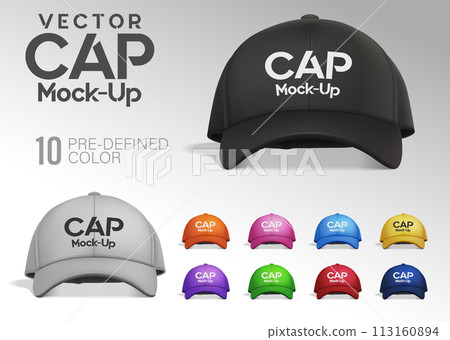 Cap Mock-Up In Front View with Predefined Color, Easy to Edit and Place Your Design. Vector Realistic, Vector Illustration Cap Mock-Up In Front View with Predefined Color, Easy to Edit and Place Your Design. Vector Realistic, Vector Illustration 113160894