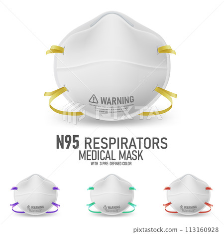 Realistic N95 Respirator Mask with 3 Predefined Color, Vector Illustration 113160928