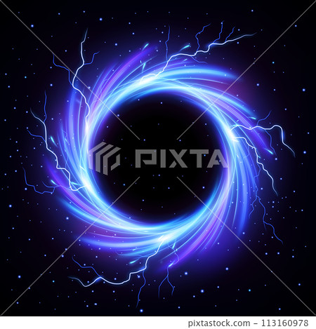 Black Hole Vortex with Lightning Flash Outside, Science Concept, Vector Illustration 113160978
