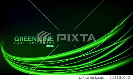 Green Line of Light on Dark Background, Vector Illustration 113161090