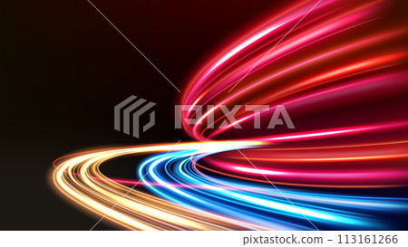 Colorful Light Trails, Long Time Exposure Motion Blur Effect, Vector Illustration Colorful Light Trails, Long Time Exposure Motion Blur Effect, Vector Illustration 113161266
