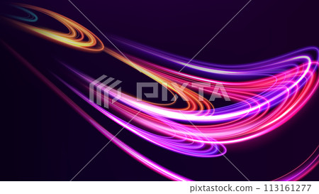 Abstract Multicolor Wavy Line of Light on Dark Background, Vector Illustration 113161277
