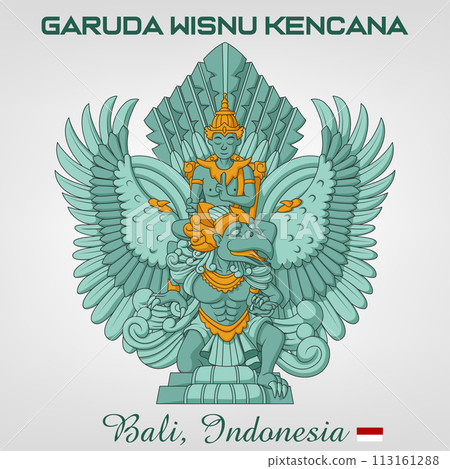 Statue of Garuda Wisnu Kencana Cartoon, Bali Indonesia, Vector Illustration 113161288