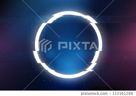 Neon Circle Glitch on Space Background, Vector Illustration 113161289