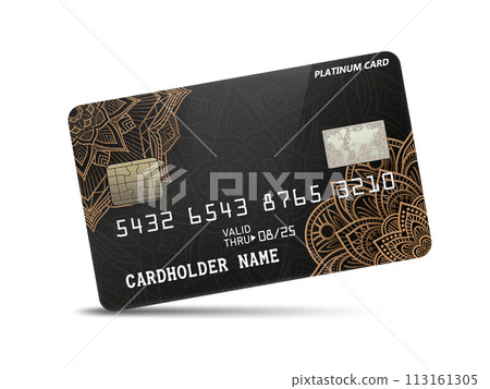 Detailed Glossy Platinum Credit card with Pattern Decoration, Isolated on White Background, Vector Illustration Detailed Glossy Platinum Credit card with Pattern Decoration, Isolated on White Background, Vector Illustration 113161305