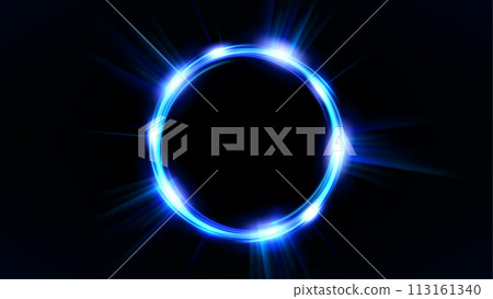 Blue Glowing Circle, Elegant Illuminated Light Ring on Dark Background, Vector Illustration Blue Glowing Circle, Elegant Illuminated Light Ring on Dark Background, Vector Illustration 113161340