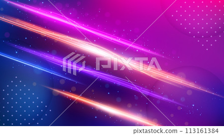 Straight Light Trail Background, Elegant Violet Line Crossing. Widescreen Vector Illustration 113161384